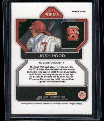 2022 Panini Prizm Draft Picks Josh Hood #PDP186 Black Baseball - Baseball Card Single