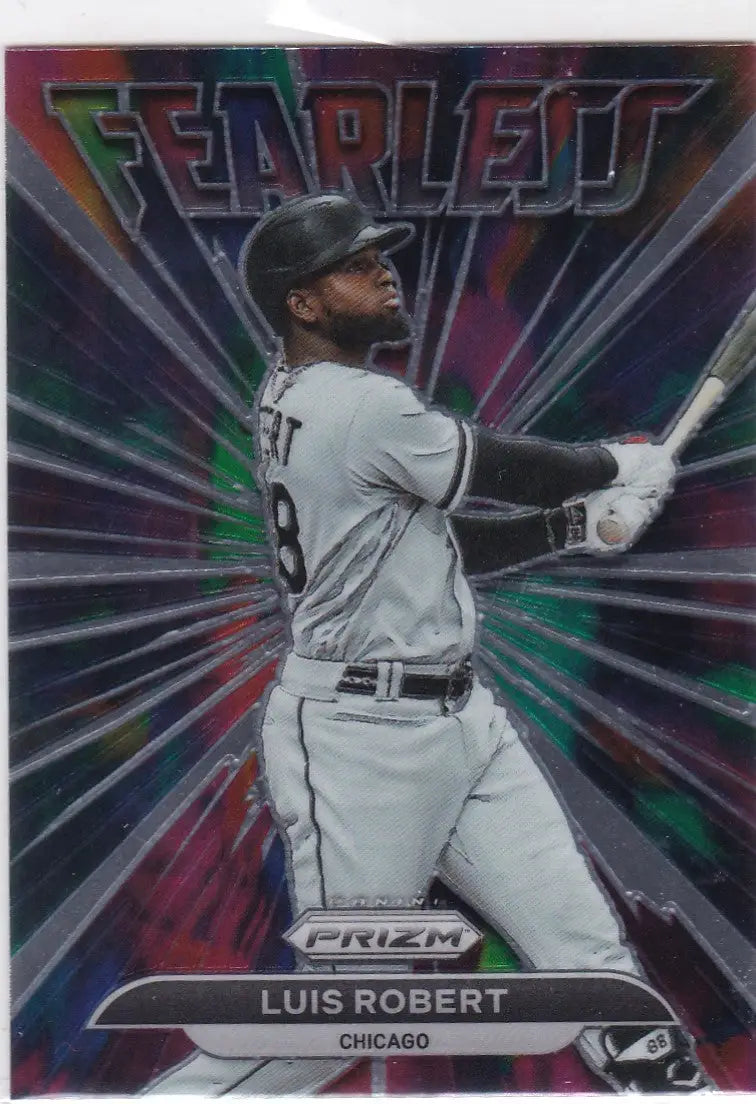 Fearless Chicago White Sox player Luis Robert on a 2022 Panini Prizm trading card