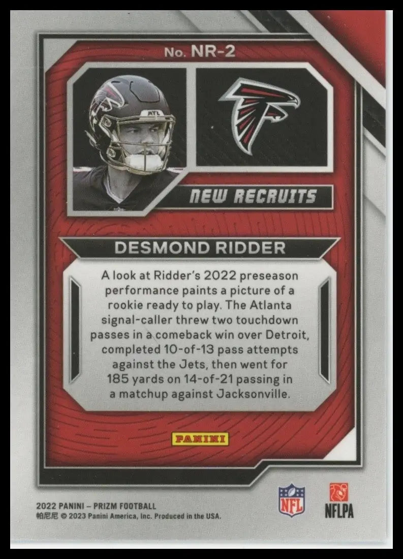 2022 Panini Prizm - New Recruits Desmond Ridder #NR-2 (RC) - Football Card Single