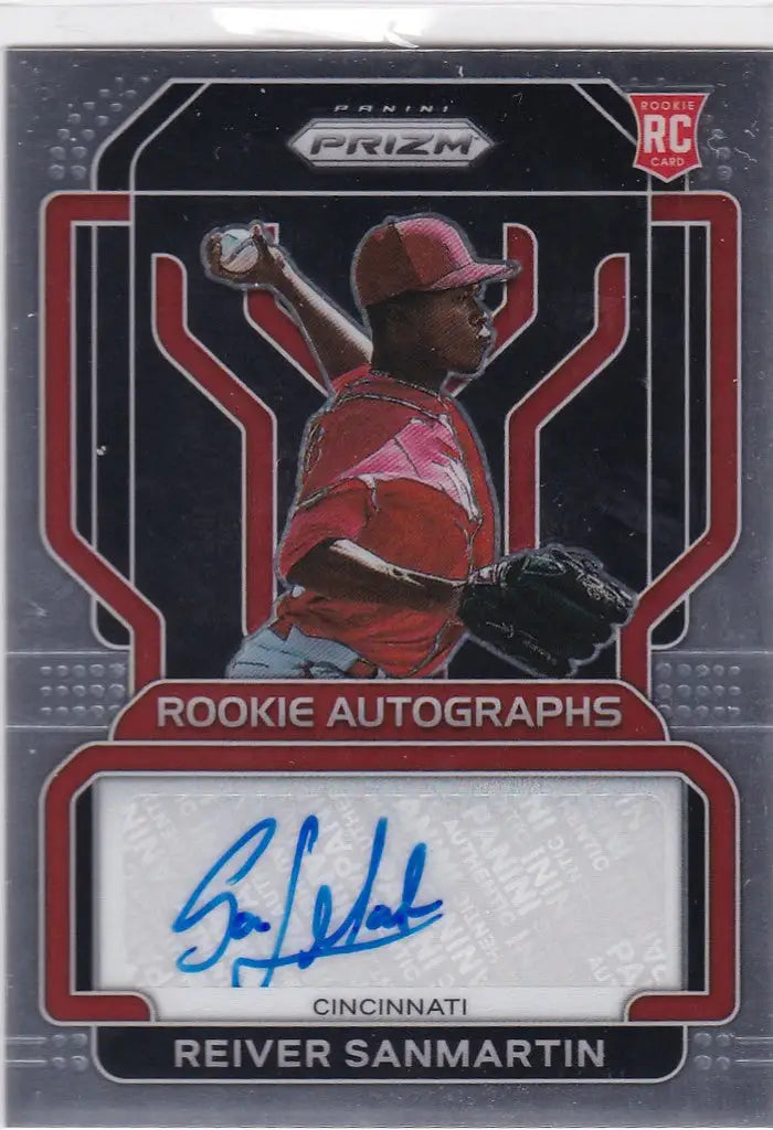 Baseball trading card of Reiver Sanmartin Auto from Panini Prizm for Cincinnati Reds