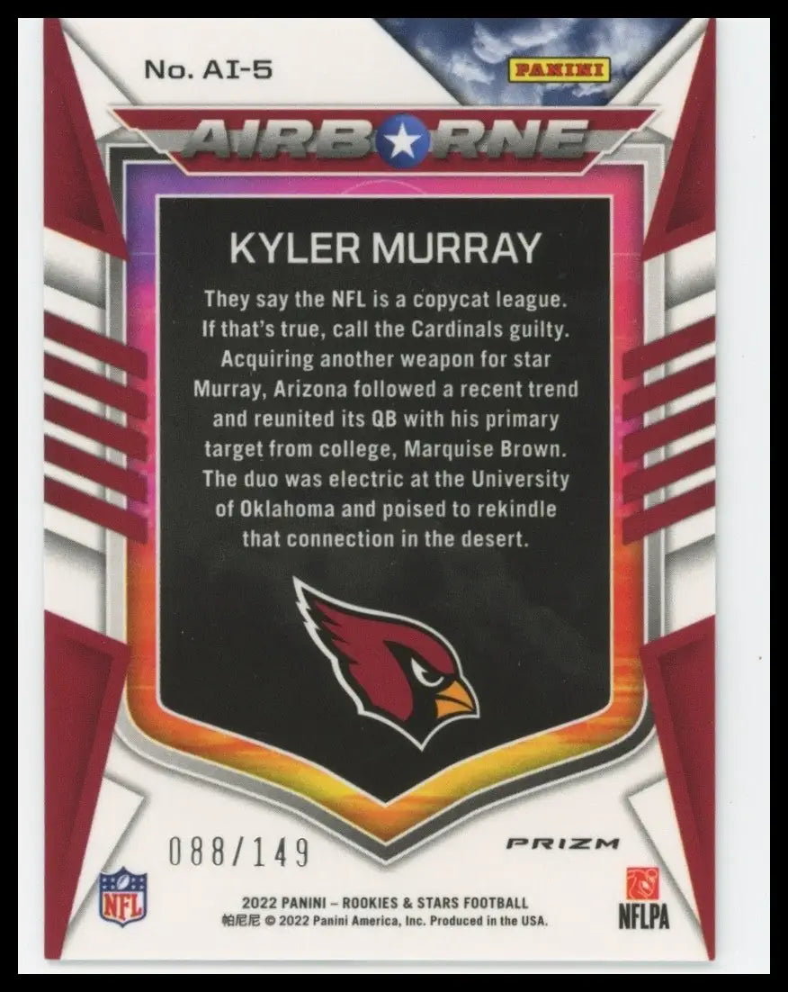 2022 Panini Rookies & Stars Airborne White /149 Kyler Murray #AI-5 Cardinals NFL