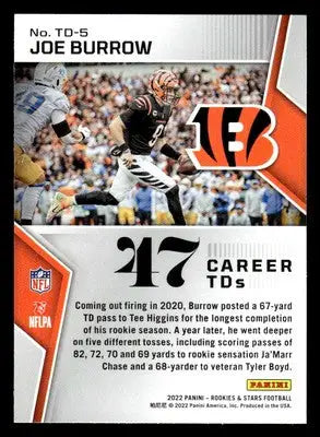 2022 Panini Rookies & Stars #TD-5 Joe Burrow Touchdown Club - Football Card Single