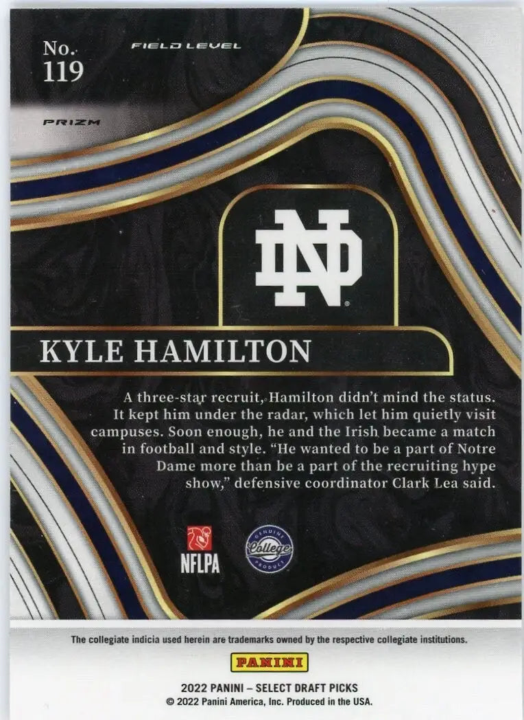 2022 Panini Select Draft Picks Silver Field Level #119 Kyle Hamilton Rookie Card - Football Card Single