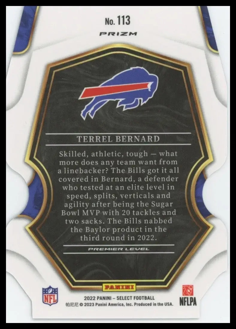 2022 Panini Select - Premier Level Terrel Bernard #113 Black & Green Prizm... - Football Card Single