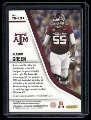 2022 Panini Threads Draft Picks Kenyon Green #TH-KGR Football - Football Card Single
