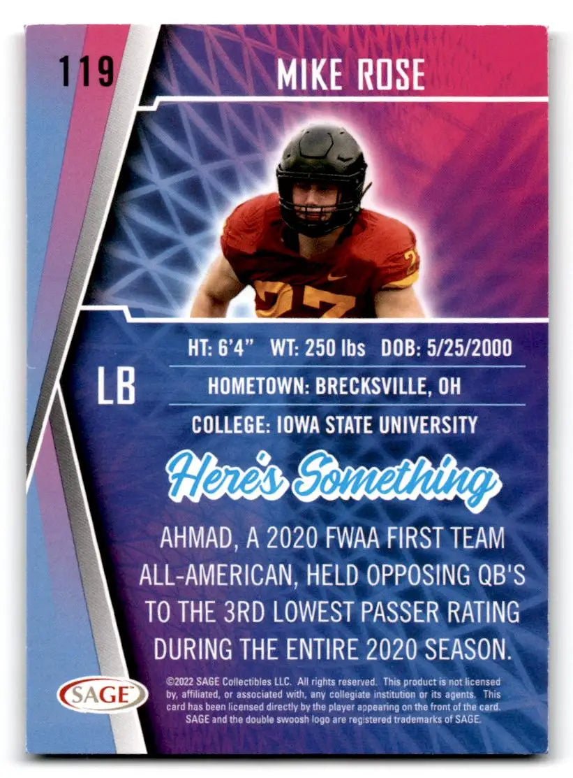 2022 SAGE #119 Mike Rose ERR Ahmad info - Other