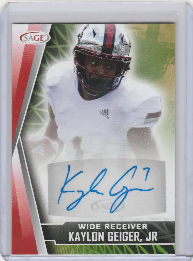 Autographed Kaylon Geiger Texas Tech football trading card from Sage Auto Red collection