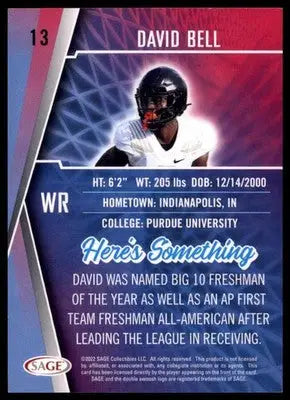 2022 SAGE David Bell 13 Cleveland Browns - Football Card Single
