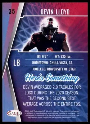 2022 SAGE Devin Lloyd 35 Utah Utes - Football Card Single