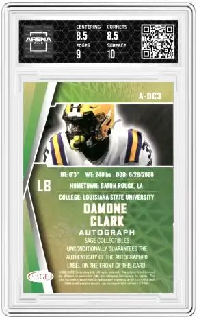 2022 Sage High Series Damone Clark #A-DC3 Auto Red Football AC 9/10 - Football Card Single