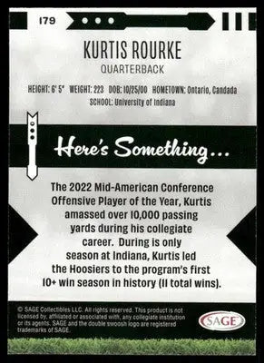 2022 SAGE Kurtis Rourke #179 Football - Football Card Single