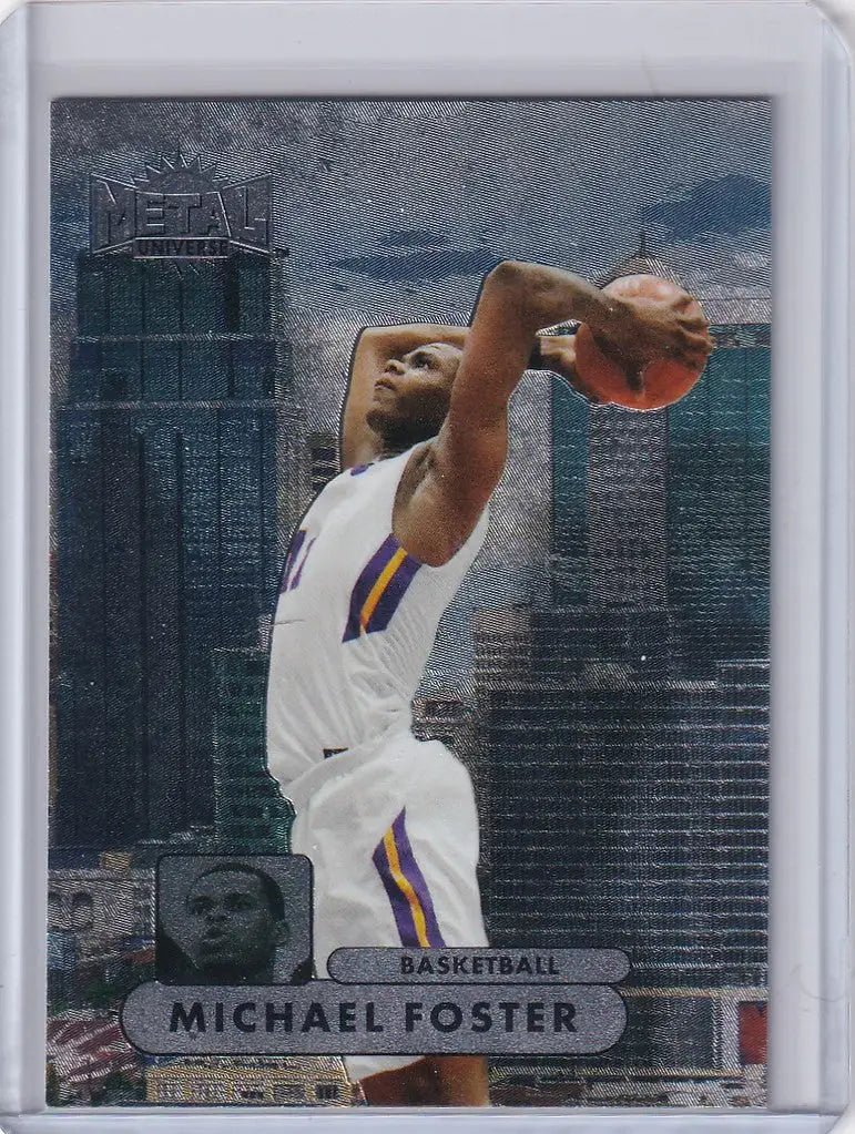 Basketball trading card of Michael Foster in white uniform from Skybox Metal Universe Champions