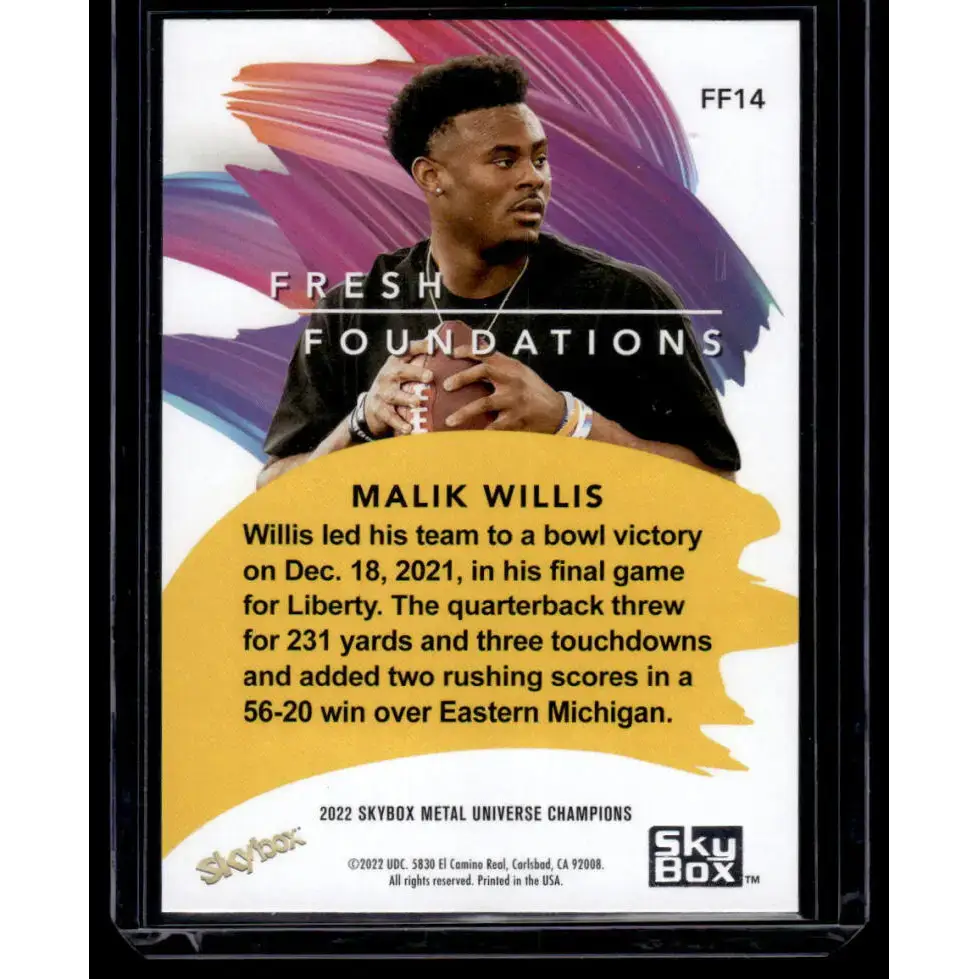 2022 Skybox Metal Universe Champions Fresh Foundation #FF14 Malik Willis NM-MT Football Card - Football Card Single