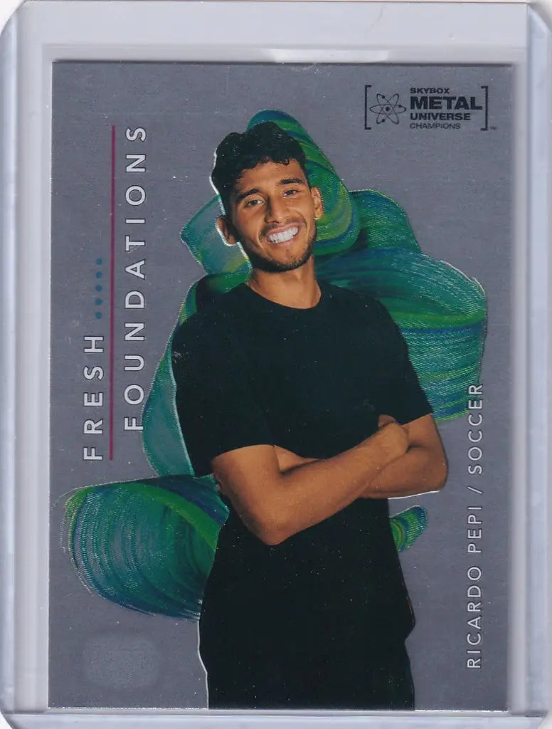 Trading card of Ricardo Pepi with green graphics from Skybox Metal Universe Champions