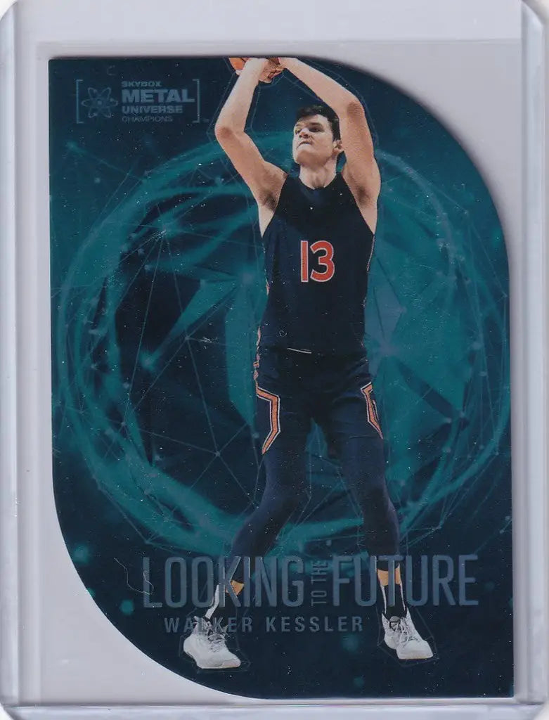 Basketball trading card of Walker Kessler in dark uniform from Skybox Metal Universe