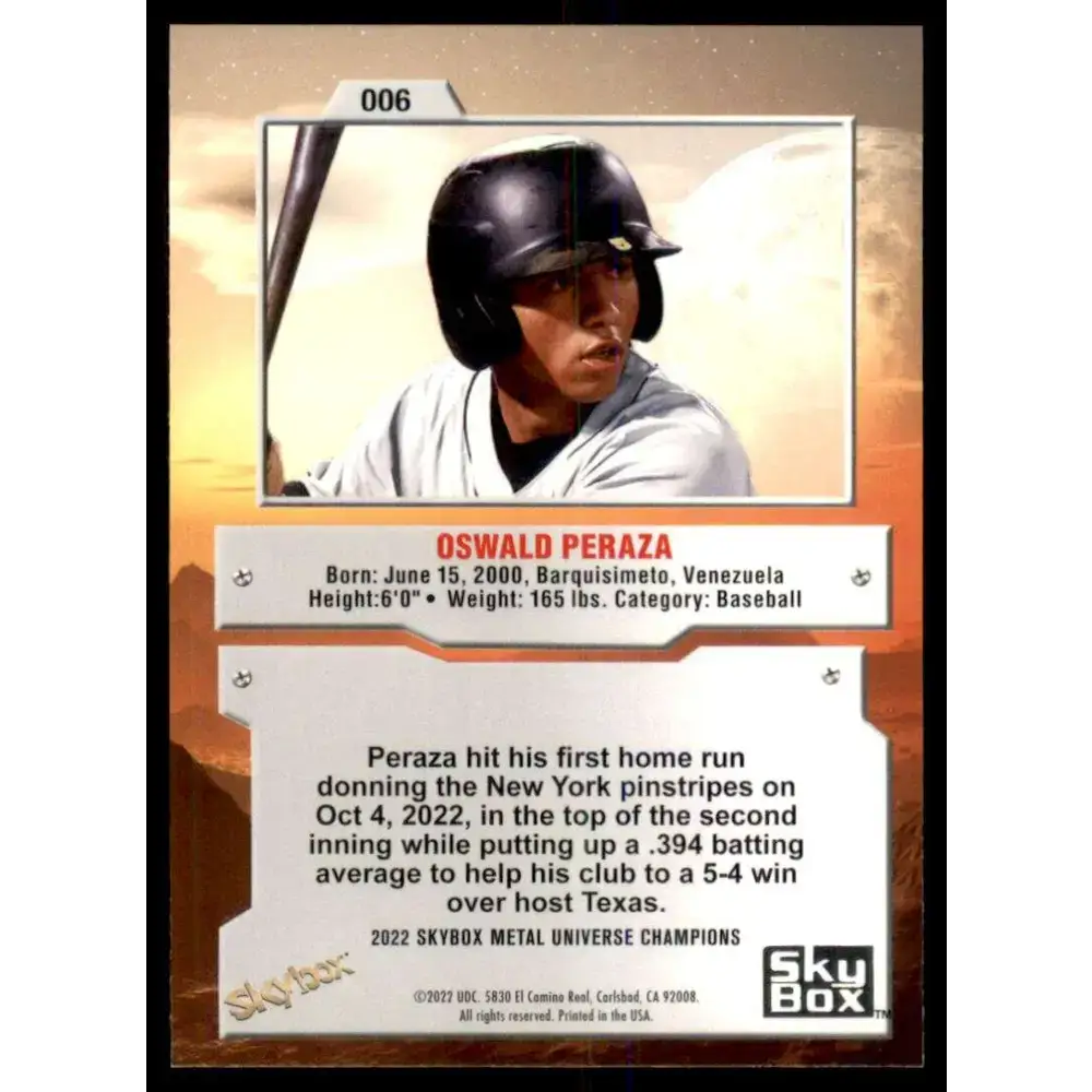2022 Skybox Metal Universe Champions NM-MT #6 Oswald Peraza Baseball Card - Baseball Card Single