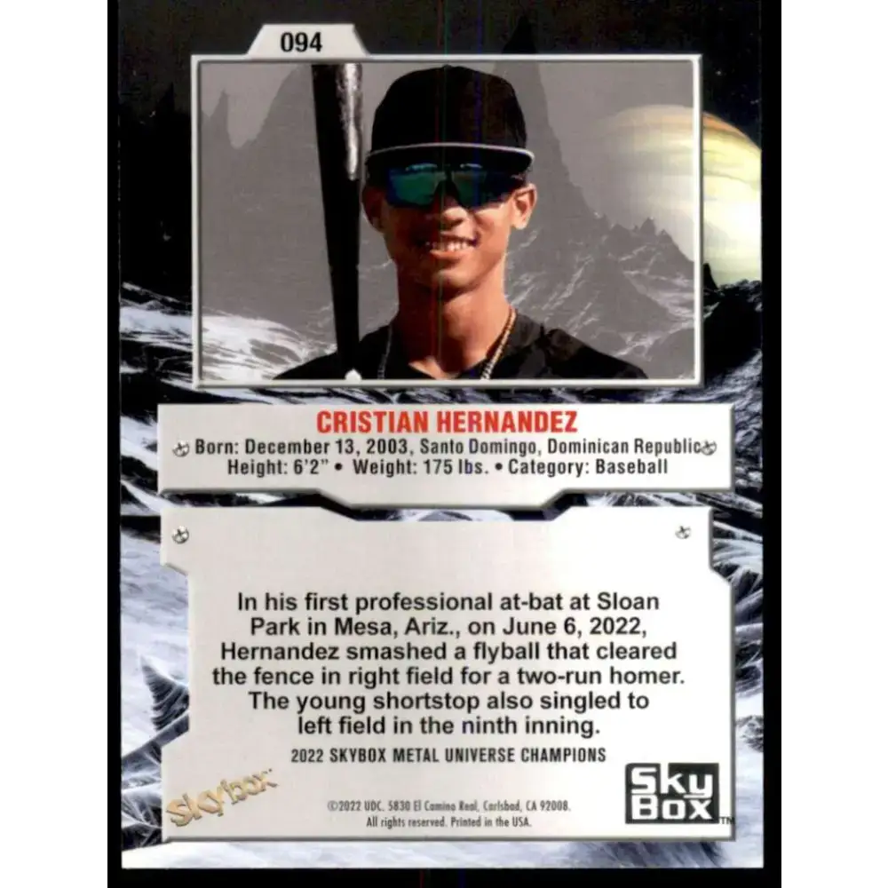 2022 Skybox Metal Universe Champions NM-MT #94 Cristian Hernandez Baseball Card - Baseball Card Single