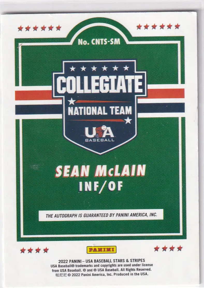 2022 STARS AND STRIPES #CNTS-SM SEAN MCLAIN AUTO 94/125- TEAM USA - Baseball Card Single