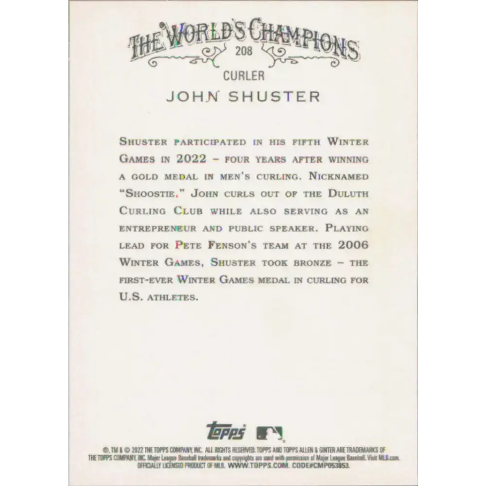 2022 Topps Allen and Ginter #208 John Shuster NM-MT Baseball Card - Baseball Card Single