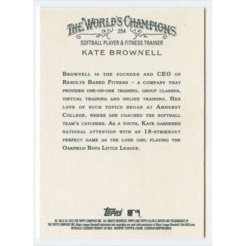 2022 Topps Allen and Ginter #254 Kate Brownell NM-MT Baseball Card Image 2