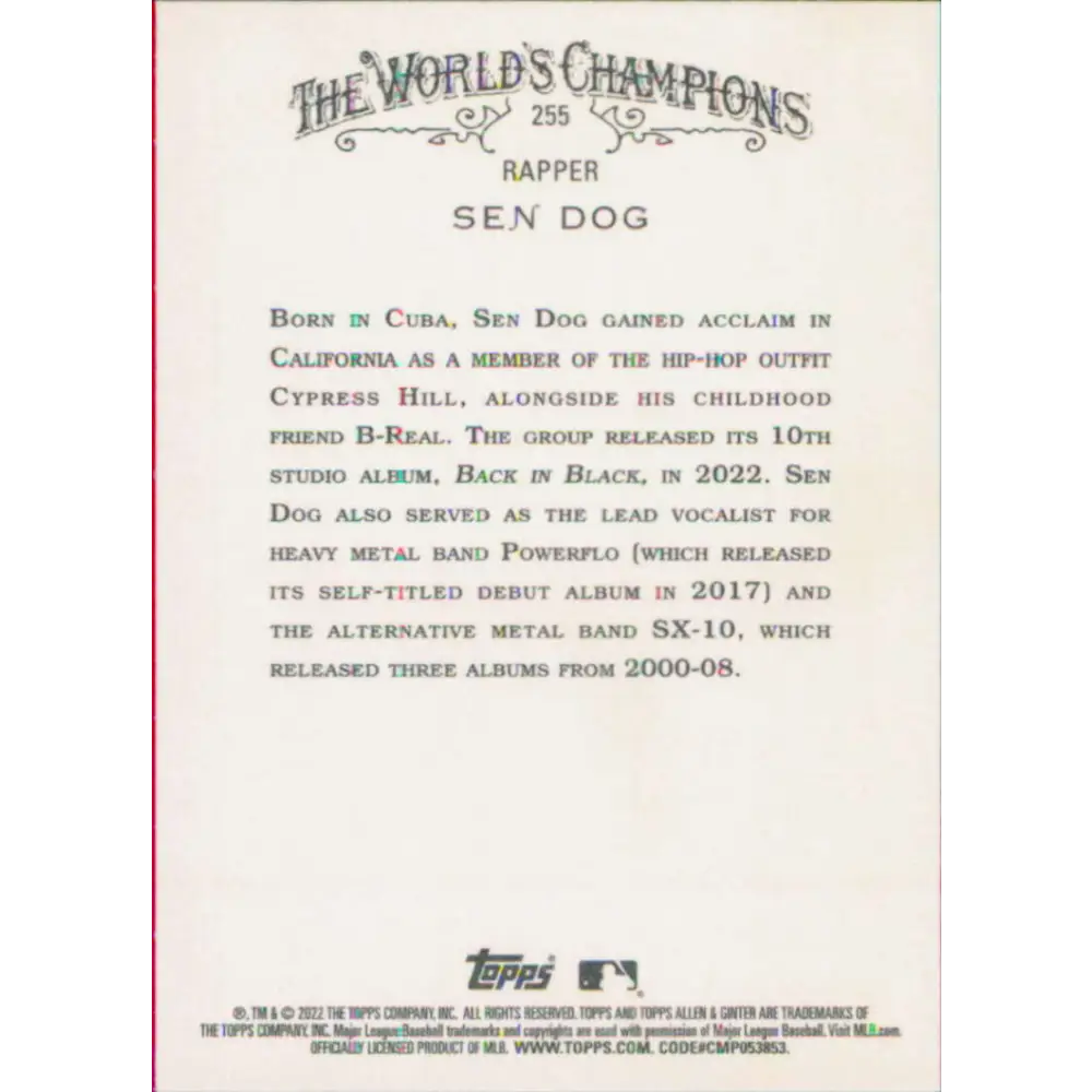 2022 Topps Allen and Ginter #255 Sen Dog NM-MT Baseball Card Image 2