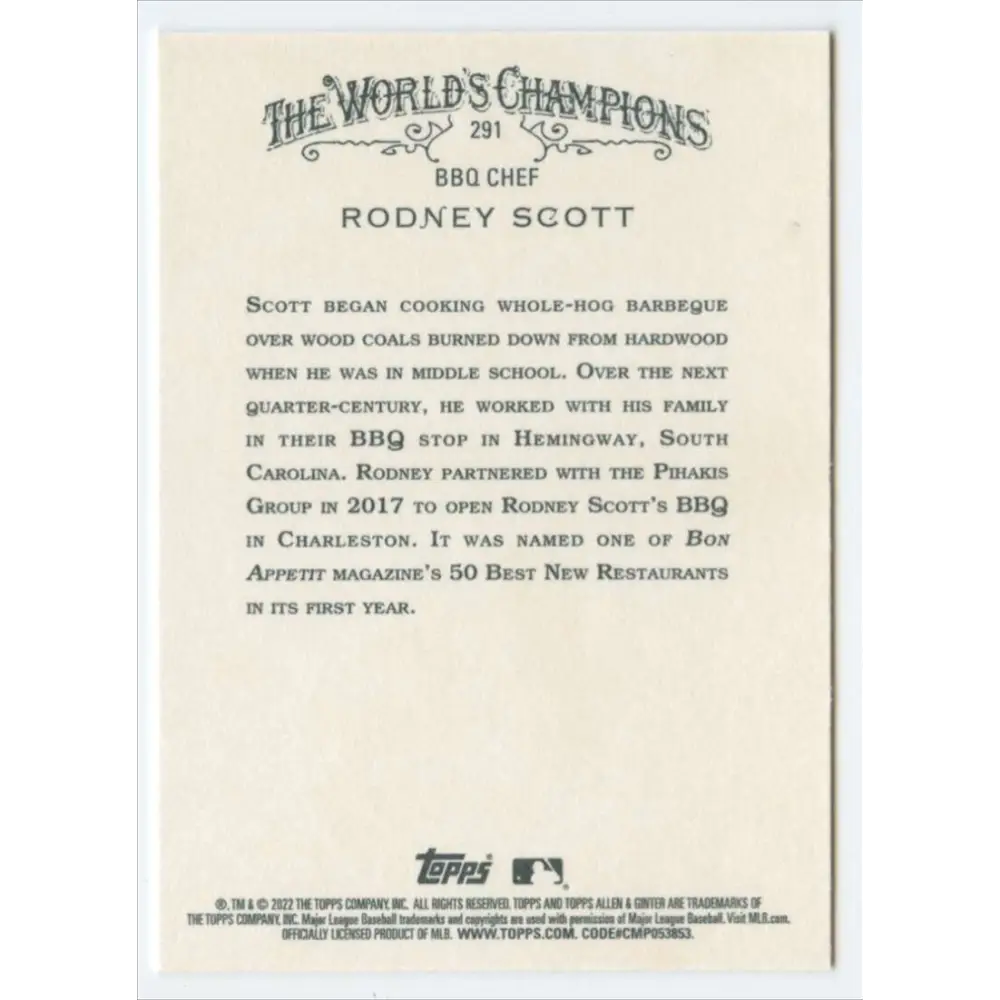 2022 Topps Allen and Ginter #291 Rodney Scott NM-MT Baseball Card Image 2