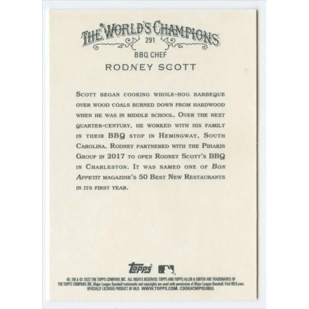 2022 Topps Allen and Ginter #291 Rodney Scott NM-MT Baseball Card - Baseball Card Single