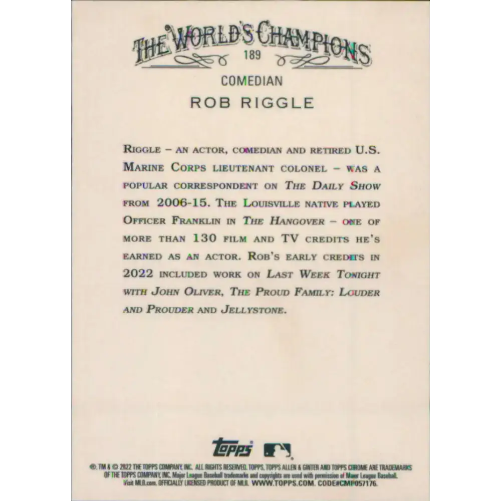 2022 Topps Allen and Ginter Chrome #189 Rob Riggle NM-MT Baseball Card - Baseball Card Single