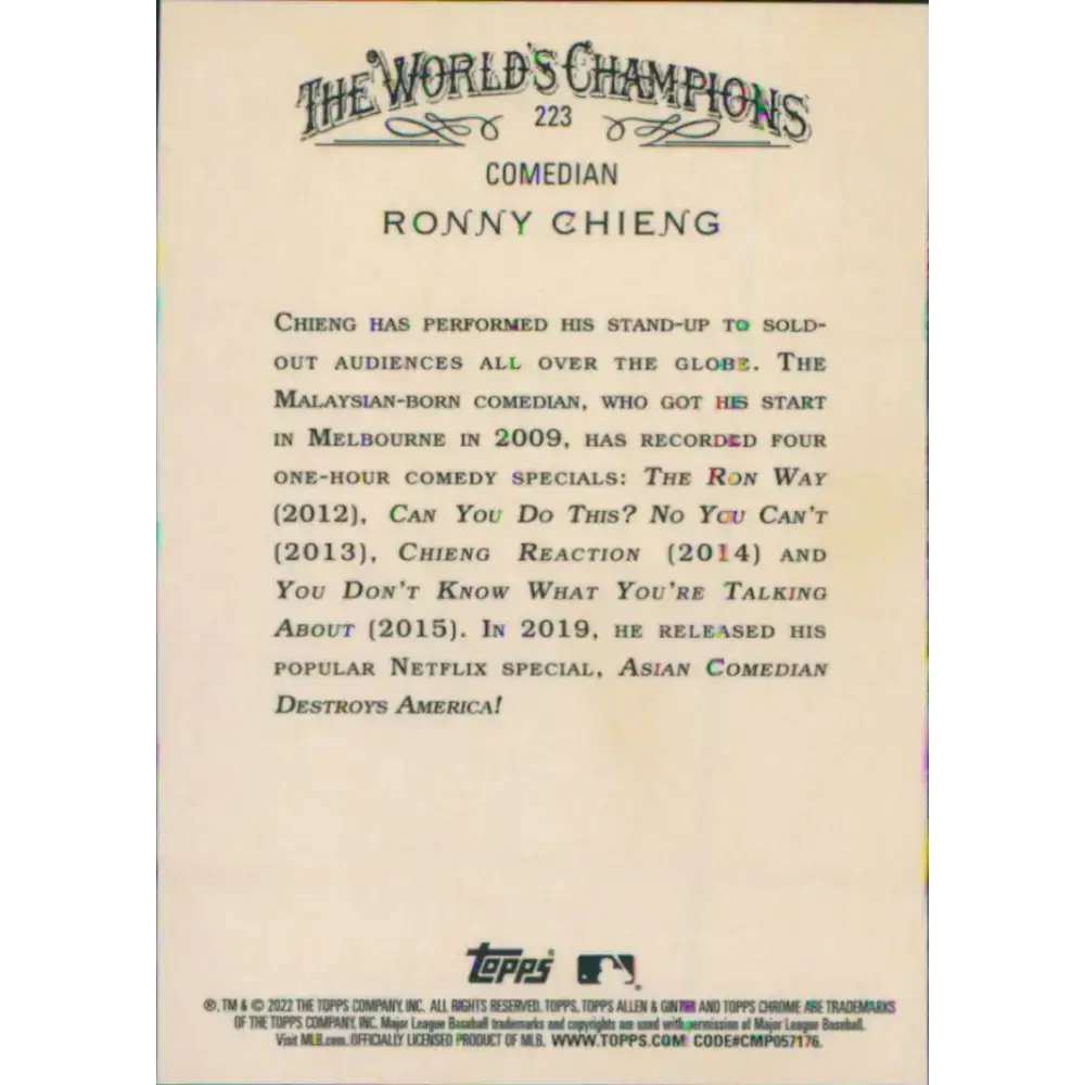 2022 Topps Allen and Ginter Chrome #223 Ronny Chieng NM-MT Baseball Card - Baseball Card Single