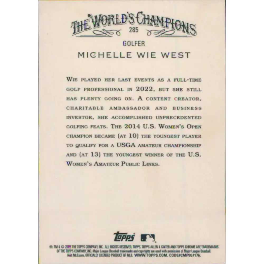2022 Topps Allen and Ginter Chrome #285 Michelle Wie West NM-MT Baseball Card - Baseball Card Single
