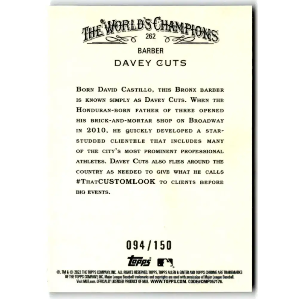2022 Topps Allen and Ginter Chrome Refractor Blue #262 Davey Cuts NM-MT 088/150 Baseball Card - Baseball Card Single