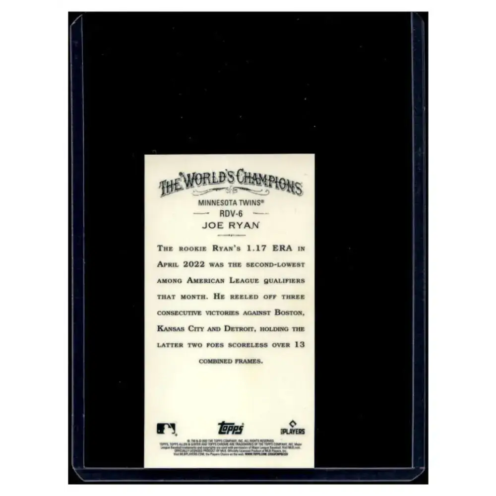 2022 Topps Allen and Ginter Chrome Rookie Design Variation Minis #RDV-6 Joe Ryan NM-MT Minnesota Twins Baseball Card