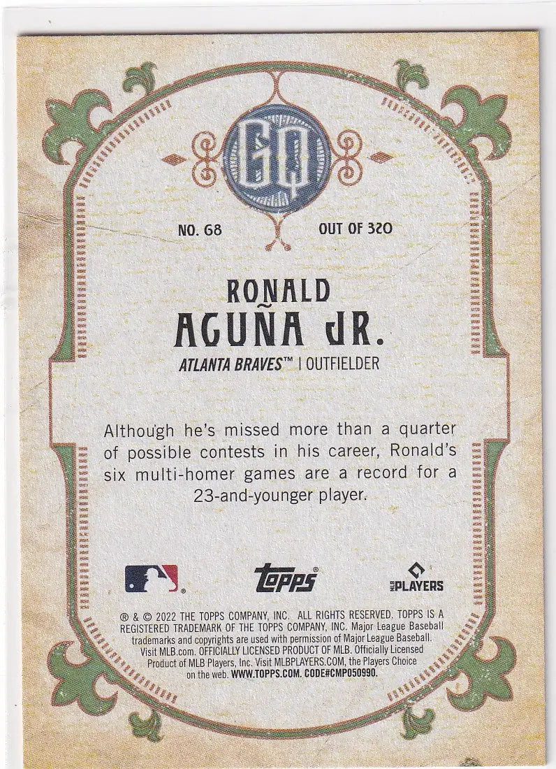 2022 TOPPS ALLEN & GINTER #68 RONALD ACUNA JR- ATLANTA BRAVES - Baseball Card Single