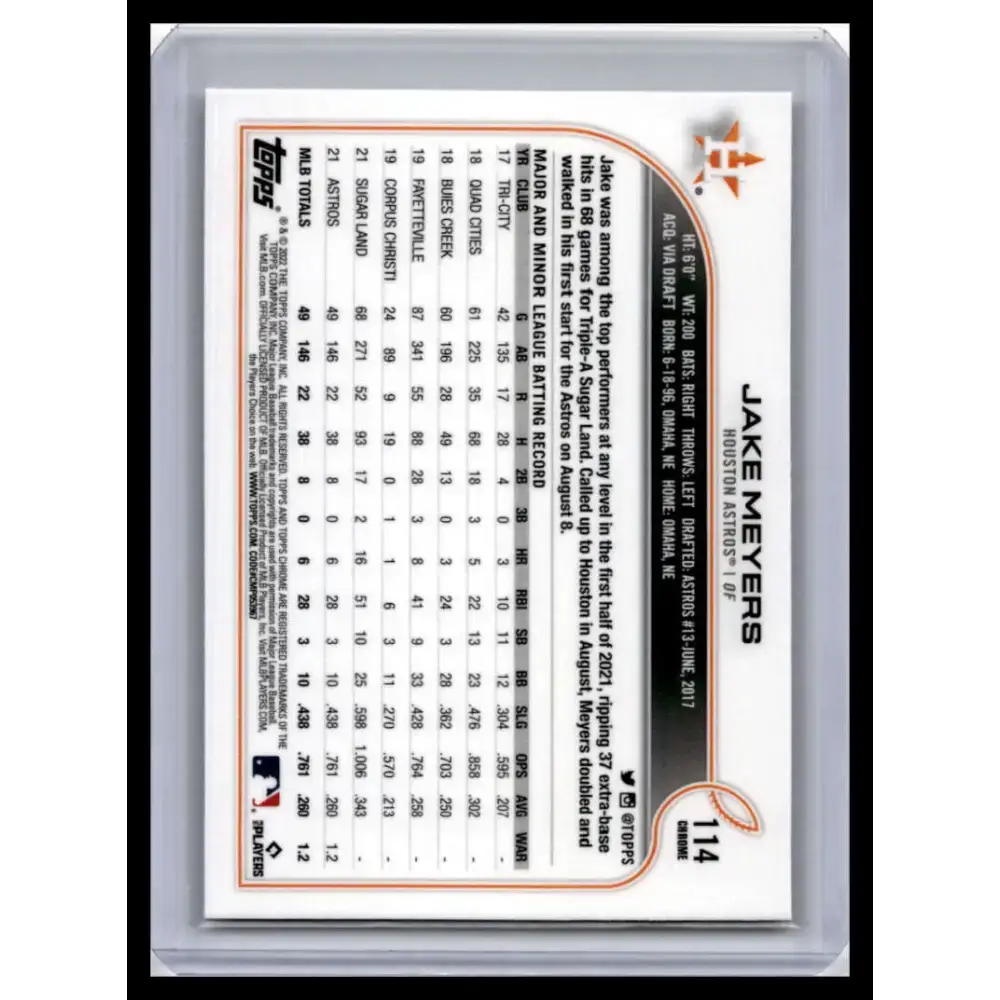 2022 Topps Chrome #114 Jake Meyers NM-MT Houston Astros Baseball Card - Baseball Card Single