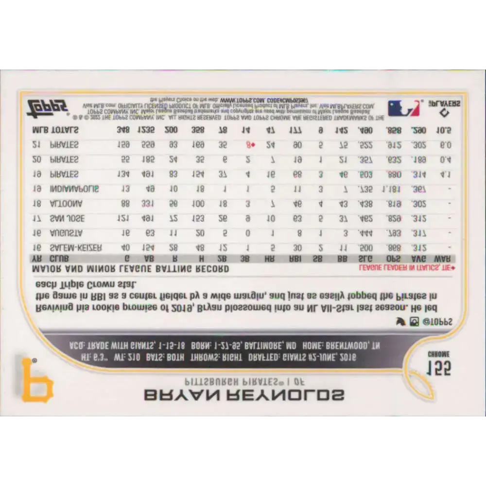 2022 Topps Chrome #155 Bryan Reynolds NM-MT Pittsburgh Pirates Baseball Card - Baseball Card Single