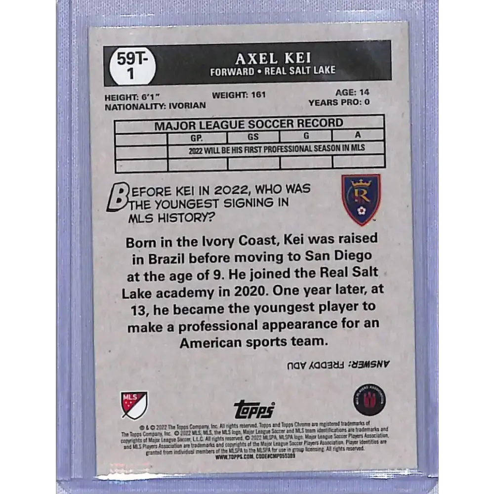 2022 Topps Chrome 1959 #59T-1 Axel Kei NM-MT Real Salt Lake - Soccer Card Single