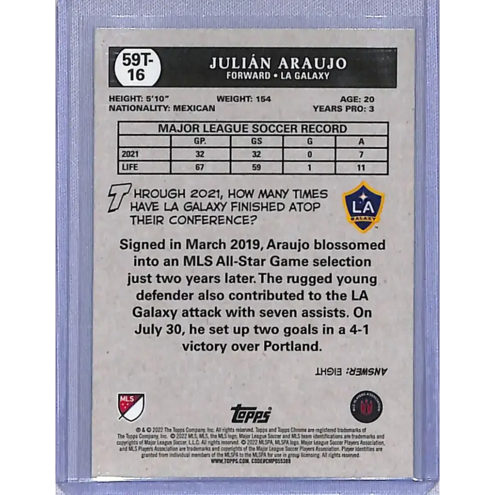 2022 Topps Chrome 1959 #59T-16 Julian Araujo NM-MT LA Galaxy - Soccer Card Single