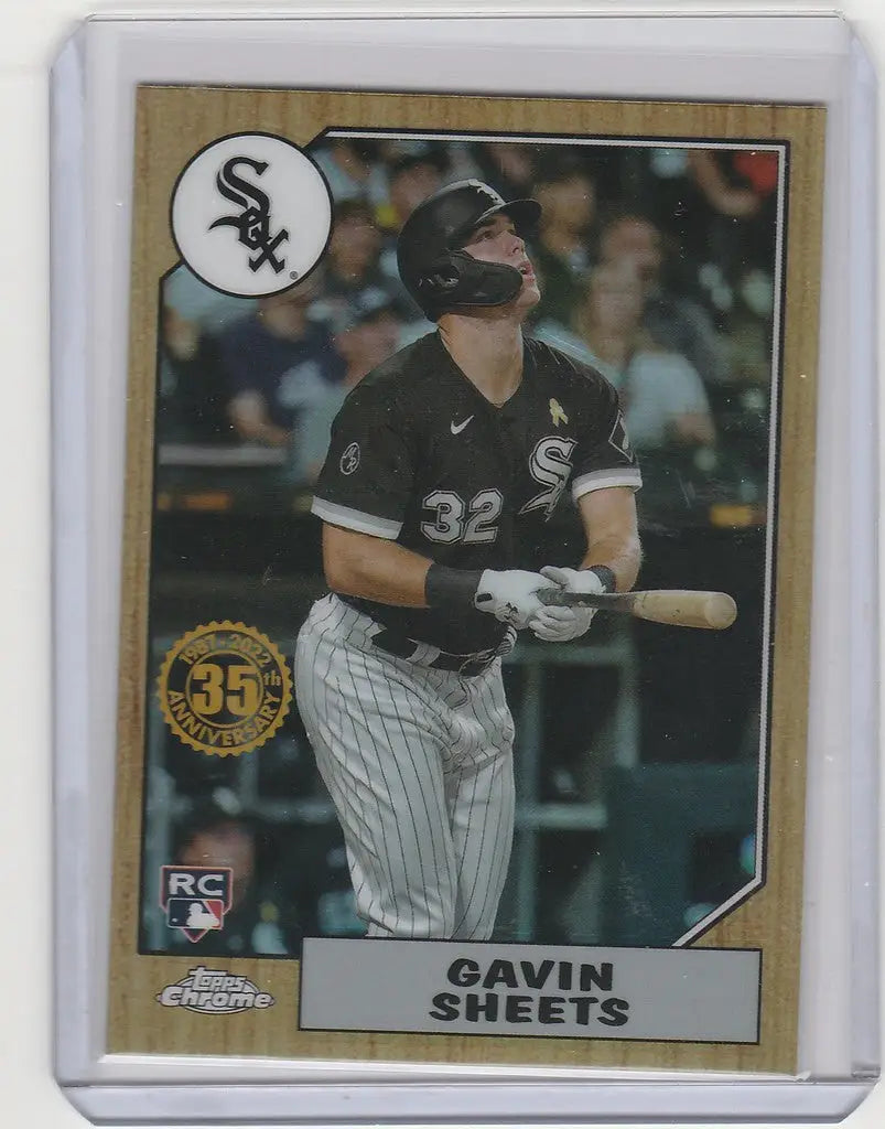 Baseball card of Gavin Sheets in batting stance for Chicago White Sox Topps Chrome