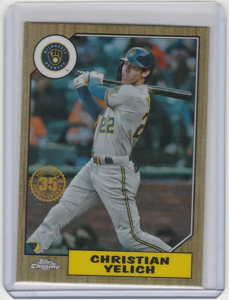 Baseball card of Christian Yelich in batting stance for Topps Chrome Milwaukee Brewers
