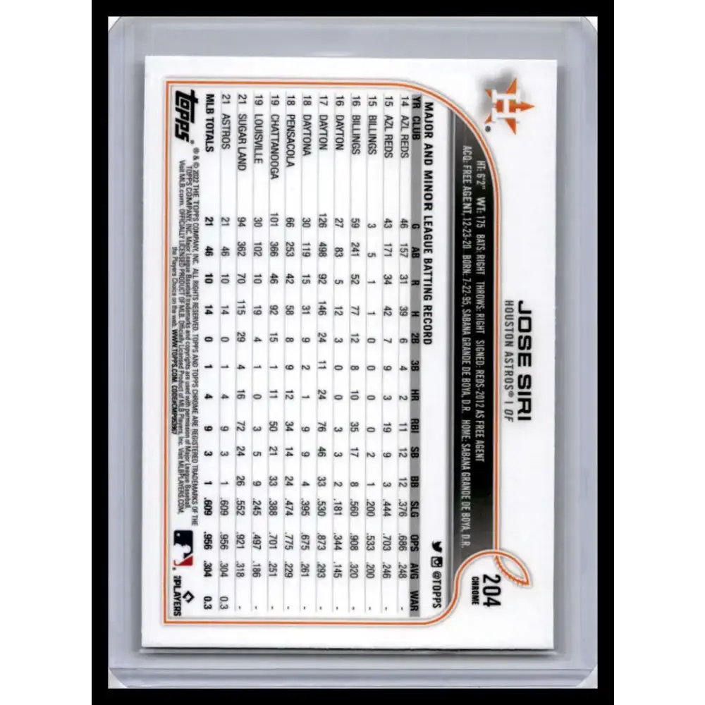 2022 Topps Chrome #204 Jose Siri NM-MT Houston Astros Baseball Card - Baseball Card Single