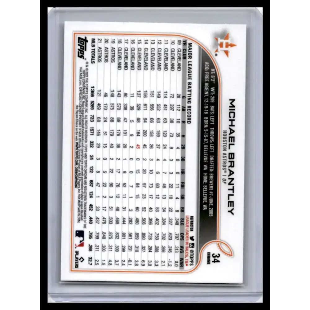 2022 Topps Chrome #34 Michael Brantley NM-MT Houston Astros Baseball Card - Baseball Card Single