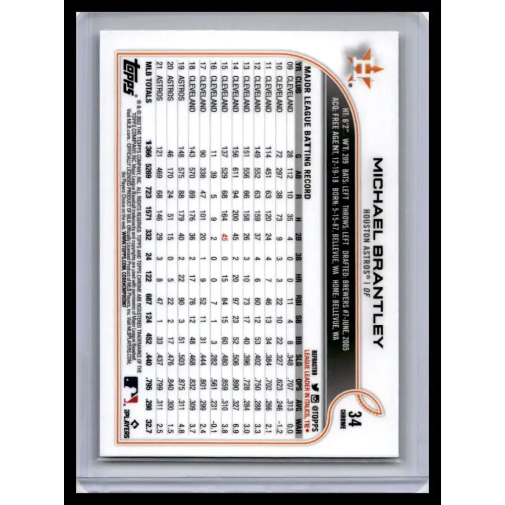 2022 Topps Chrome #34 Michael Brantley NM-MT Houston Astros Baseball Card - Baseball Card Single