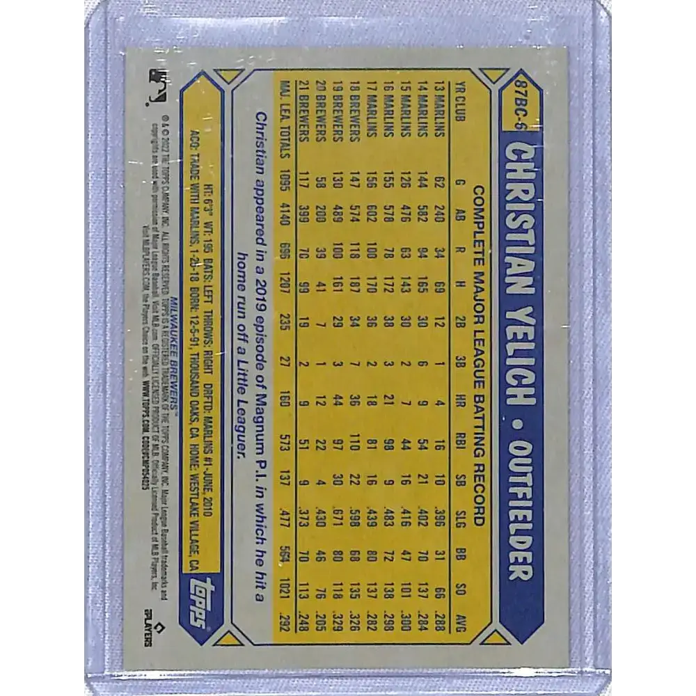 2022 Topps Chrome 35th #87BC-6 Christain Yelich NM-MT Milwaukee Brewers - Baseball Card Single