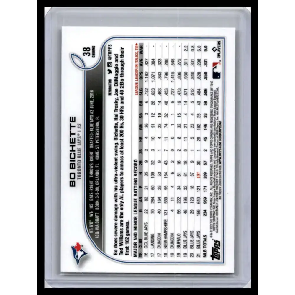 2022 Topps Chrome #38 Bo Bichette NM-MT Toronto Blue Jays Baseball Card - Baseball Card Single