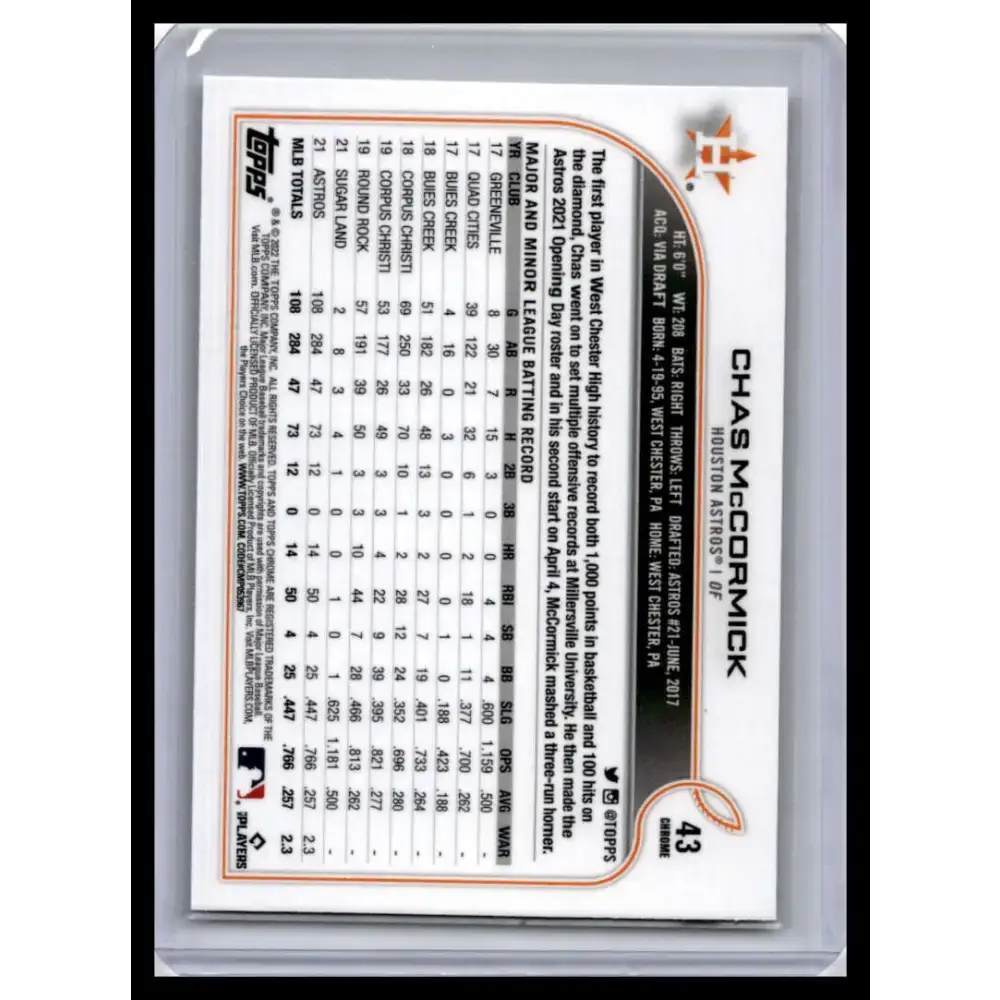 2022 Topps Chrome #43 Chas McCormick NM-MT Houston Astros Baseball Card - Baseball Card Single