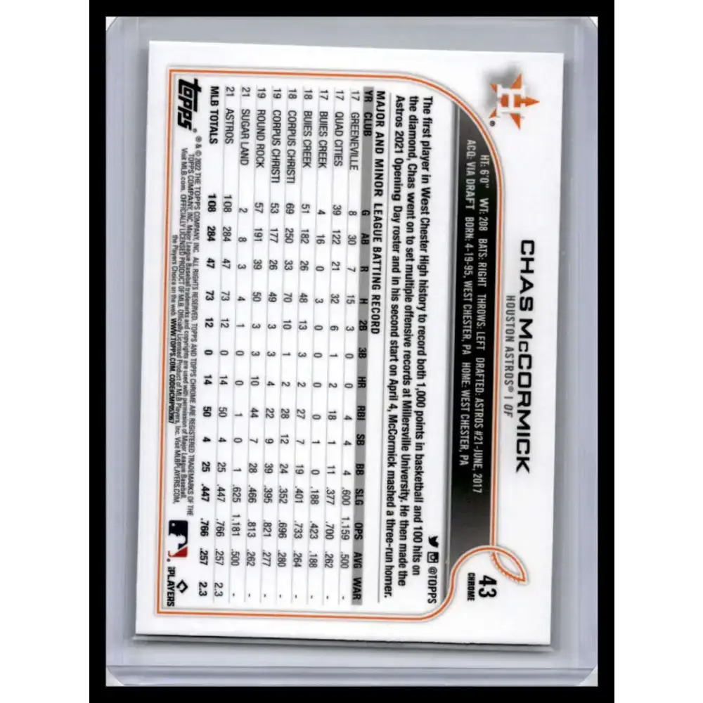 2022 Topps Chrome #43 Chas McCormick NM-MT Houston Astros Baseball Card - Baseball Card Single