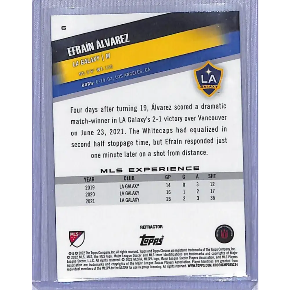 2022 Topps Chrome #6 Efrain Alvarez NM-MT LA Galaxy - Soccer Card Single