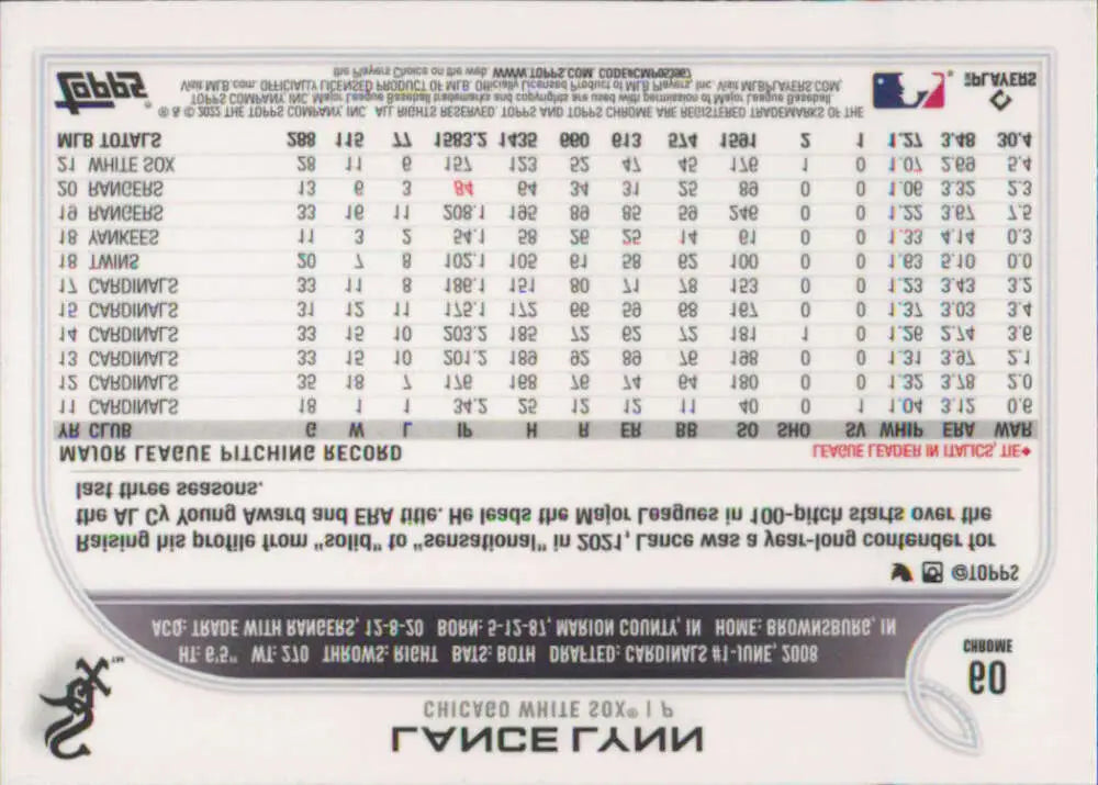 2022 Topps Chrome #60 Lance Lynn NM-MT Chicago White Sox Baseball Card - Baseball Card Single
