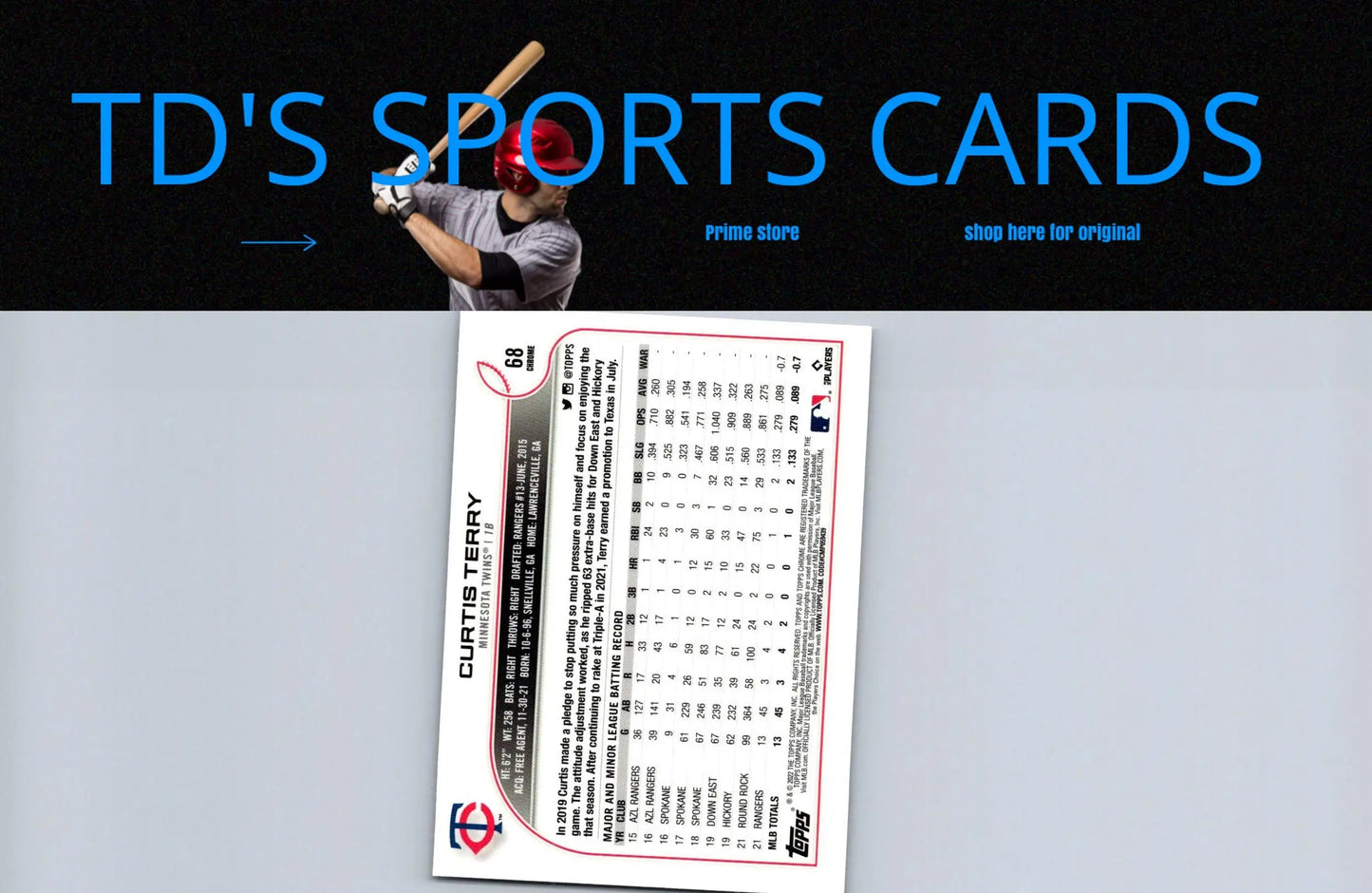 Back of 2022 Topps Chrome Curtis Terry baseball card showing card details