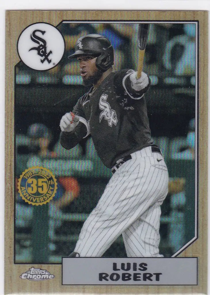 Baseball card of Luis Robert in batting stance, 2022 Topps Chrome Anniversary insert Chicago White Sox